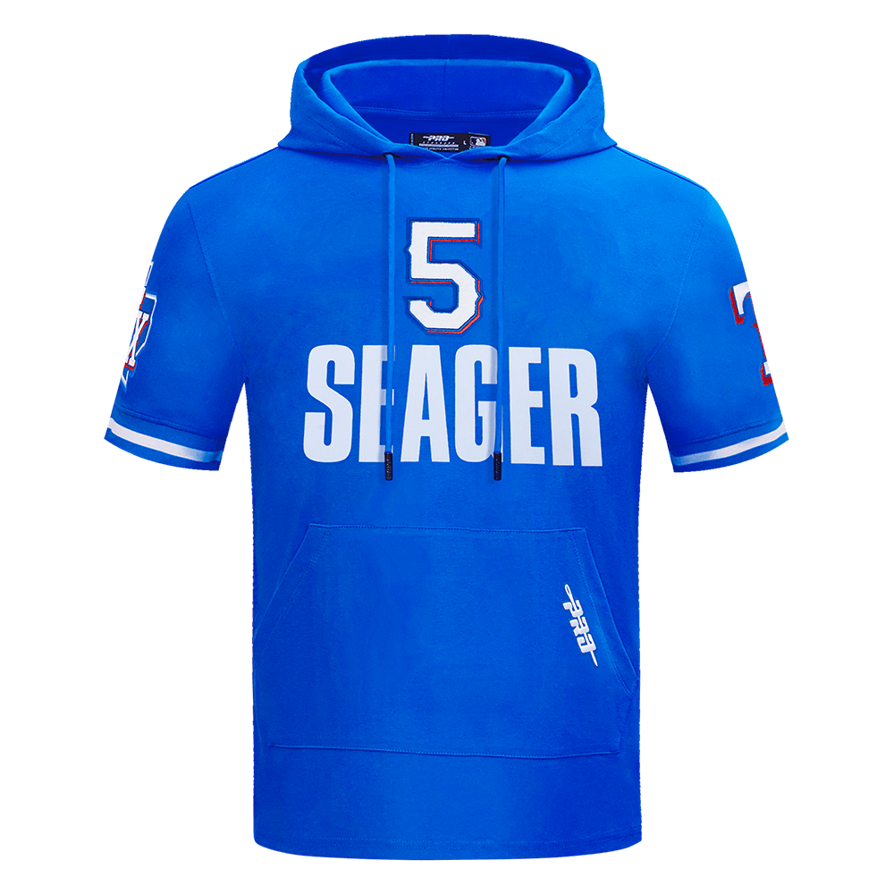 MLB TEXAS RANGERS COREY SEAGER #5 CLASSIC MEN'S SHORT SLEEVE PULLOVER HOODIE (ROYAL BLUE)
