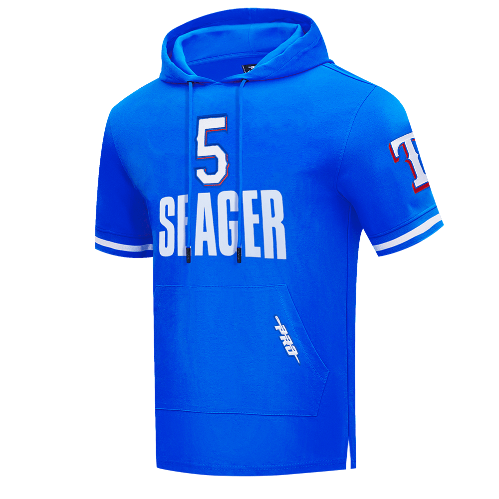 MLB TEXAS RANGERS COREY SEAGER #5 CLASSIC MEN'S SHORT SLEEVE PULLOVER HOODIE (ROYAL BLUE)