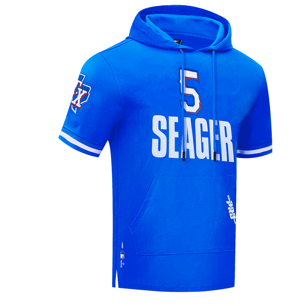 MLB TEXAS RANGERS COREY SEAGER #5 CLASSIC MEN'S SHORT SLEEVE PULLOVER HOODIE (ROYAL BLUE)