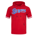 MLB TEXAS RANGERS CLÁSICO DE CHENILLA SUDADERA CON CAPUCHA DE PUNTO DOBLE DE MANGA CORTA PARA HOMBRE (ROJO)