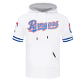 MLB TEXAS RANGERS CLÁSICO DE CHENILLA SUDADERA CON CAPUCHA DE PUNTO DOBLE DE MANGA CORTA PARA HOMBRE (BLANCO/AZUL REAL)