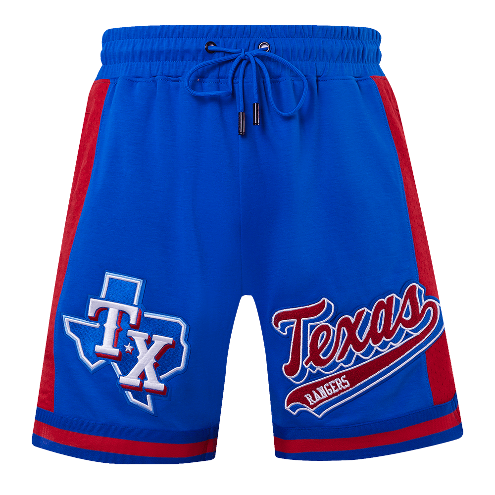 PANTALÓN CORTO DOBLE PUNTO 2.0 MLB TEXAS RANGERS SCRIPT TAIL PARA HOMBRE (AZUL REAL/ROJO)