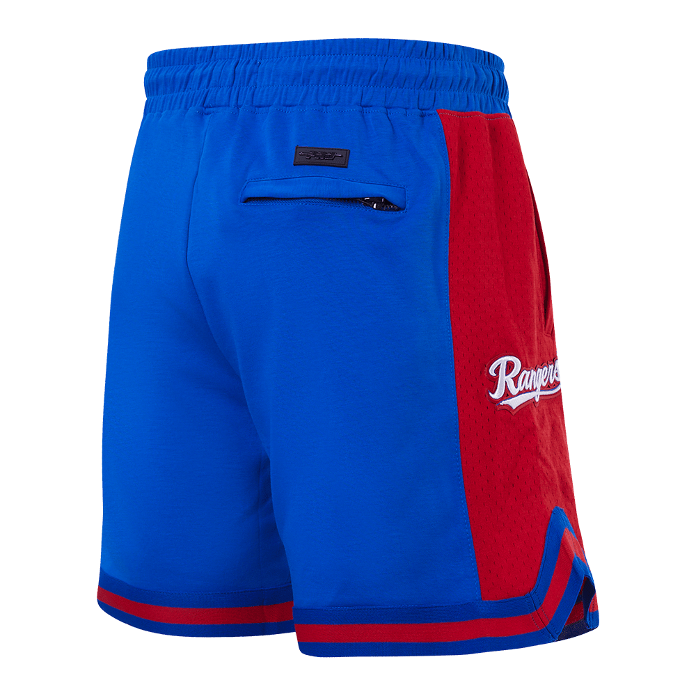 PANTALÓN CORTO DOBLE PUNTO 2.0 MLB TEXAS RANGERS SCRIPT TAIL PARA HOMBRE (AZUL REAL/ROJO)