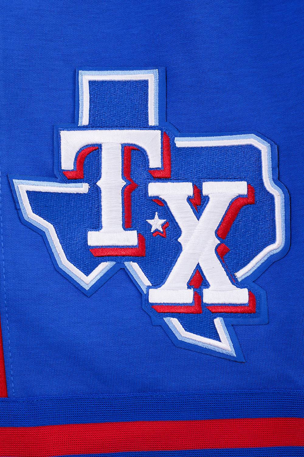 PANTALÓN CORTO DOBLE PUNTO 2.0 MLB TEXAS RANGERS SCRIPT TAIL PARA HOMBRE (AZUL REAL/ROJO)