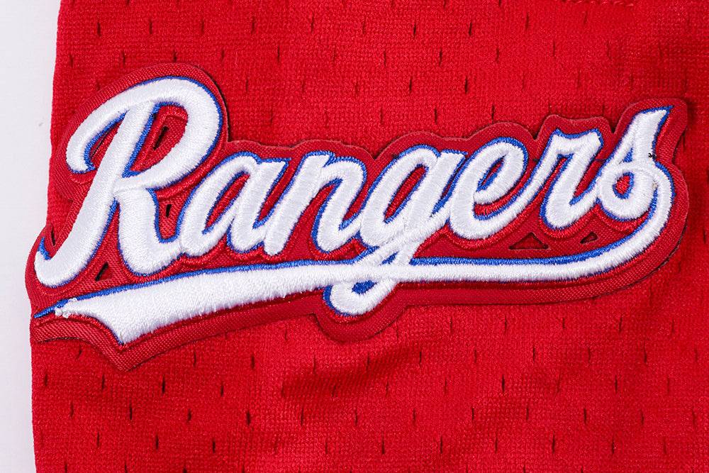 PANTALÓN CORTO DOBLE PUNTO 2.0 MLB TEXAS RANGERS SCRIPT TAIL PARA HOMBRE (AZUL REAL/ROJO)