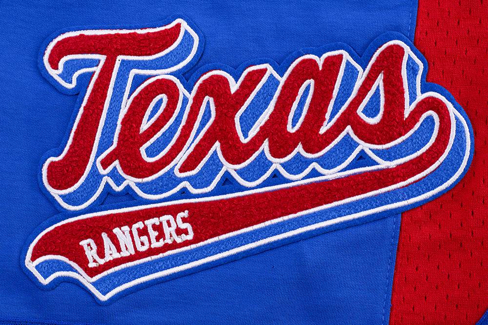 PANTALÓN CORTO DOBLE PUNTO 2.0 MLB TEXAS RANGERS SCRIPT TAIL PARA HOMBRE (AZUL REAL/ROJO)