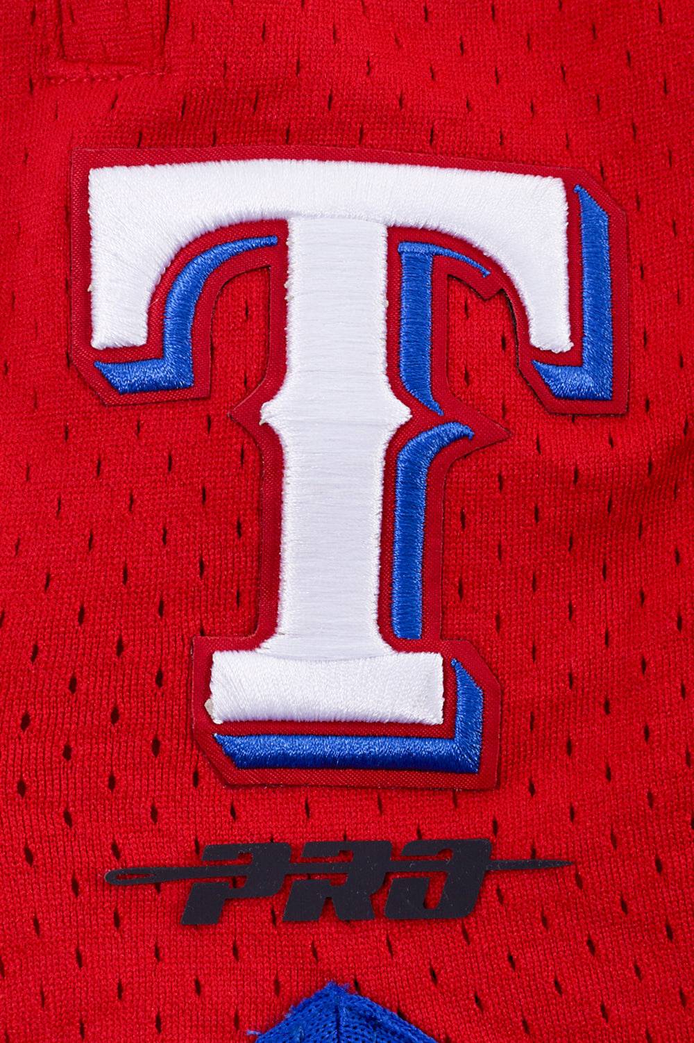 PANTALÓN CORTO DOBLE PUNTO 2.0 MLB TEXAS RANGERS SCRIPT TAIL PARA HOMBRE (AZUL REAL/ROJO)