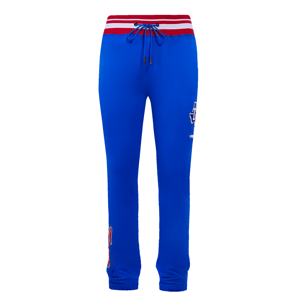 PANTALÓN DE CHÁNDAL DE FELPA ACANALADA PARA HOMBRE MLB TEXAS RANGERS SCRIPT TAIL (AZUL REAL/ROJO)