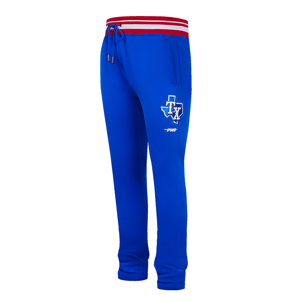 PANTALÓN DE CHÁNDAL DE FELPA ACANALADA PARA HOMBRE MLB TEXAS RANGERS SCRIPT TAIL (AZUL REAL/ROJO)