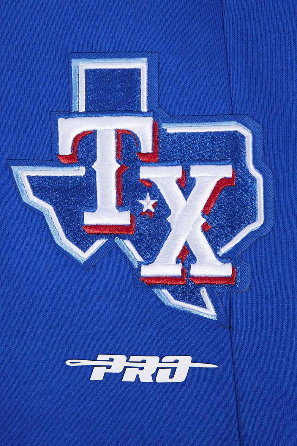 PANTALÓN DE CHÁNDAL DE FELPA ACANALADA PARA HOMBRE MLB TEXAS RANGERS SCRIPT TAIL (AZUL REAL/ROJO)