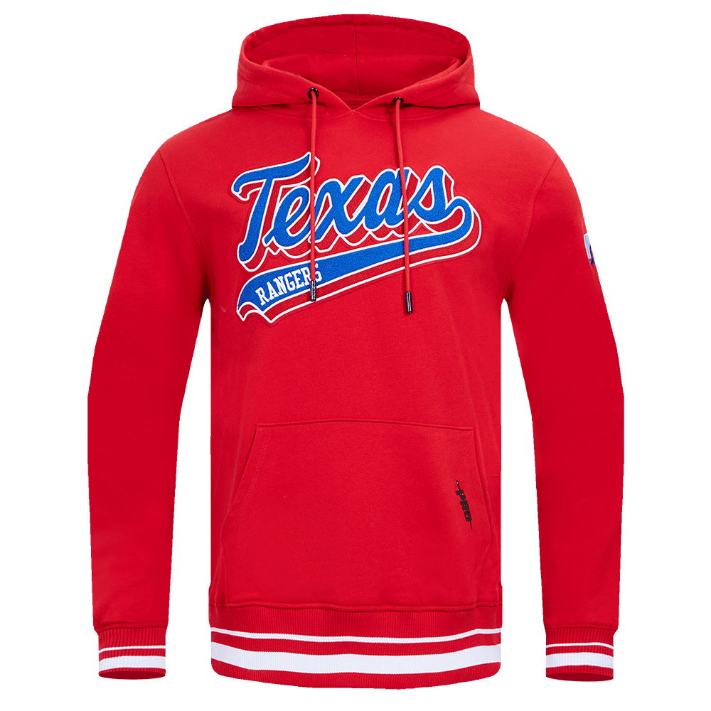 SUDADERA CON CAPUCHA DE FELPA ACANALADA PARA HOMBRE MLB TEXAS RANGERS SCRIPT TAIL (ROJA)