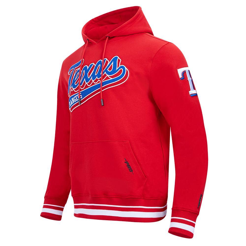 SUDADERA CON CAPUCHA DE FELPA ACANALADA PARA HOMBRE MLB TEXAS RANGERS SCRIPT TAIL (ROJA)