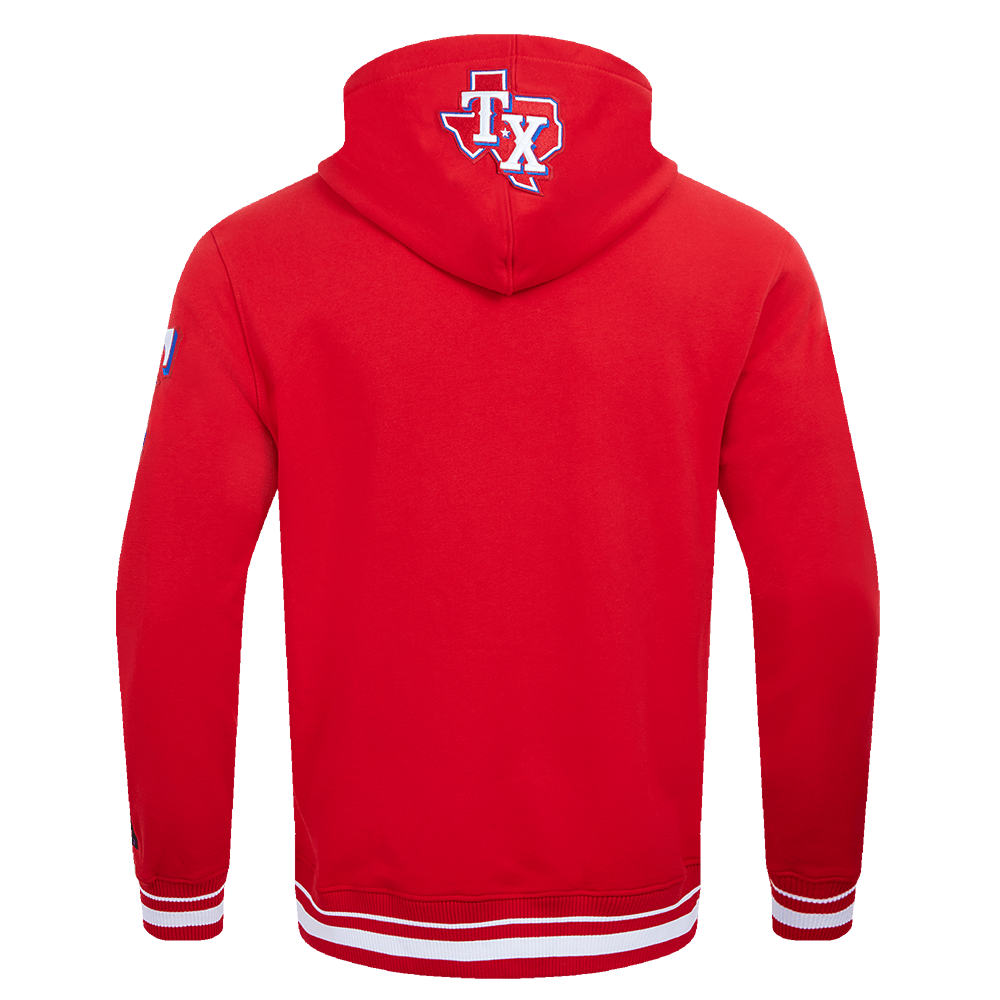SUDADERA CON CAPUCHA DE FELPA ACANALADA PARA HOMBRE MLB TEXAS RANGERS SCRIPT TAIL (ROJA)