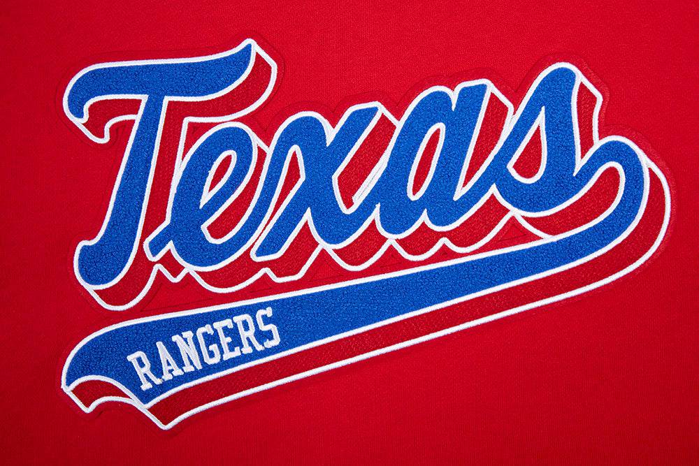 SUDADERA CON CAPUCHA DE FELPA ACANALADA PARA HOMBRE MLB TEXAS RANGERS SCRIPT TAIL (ROJA)