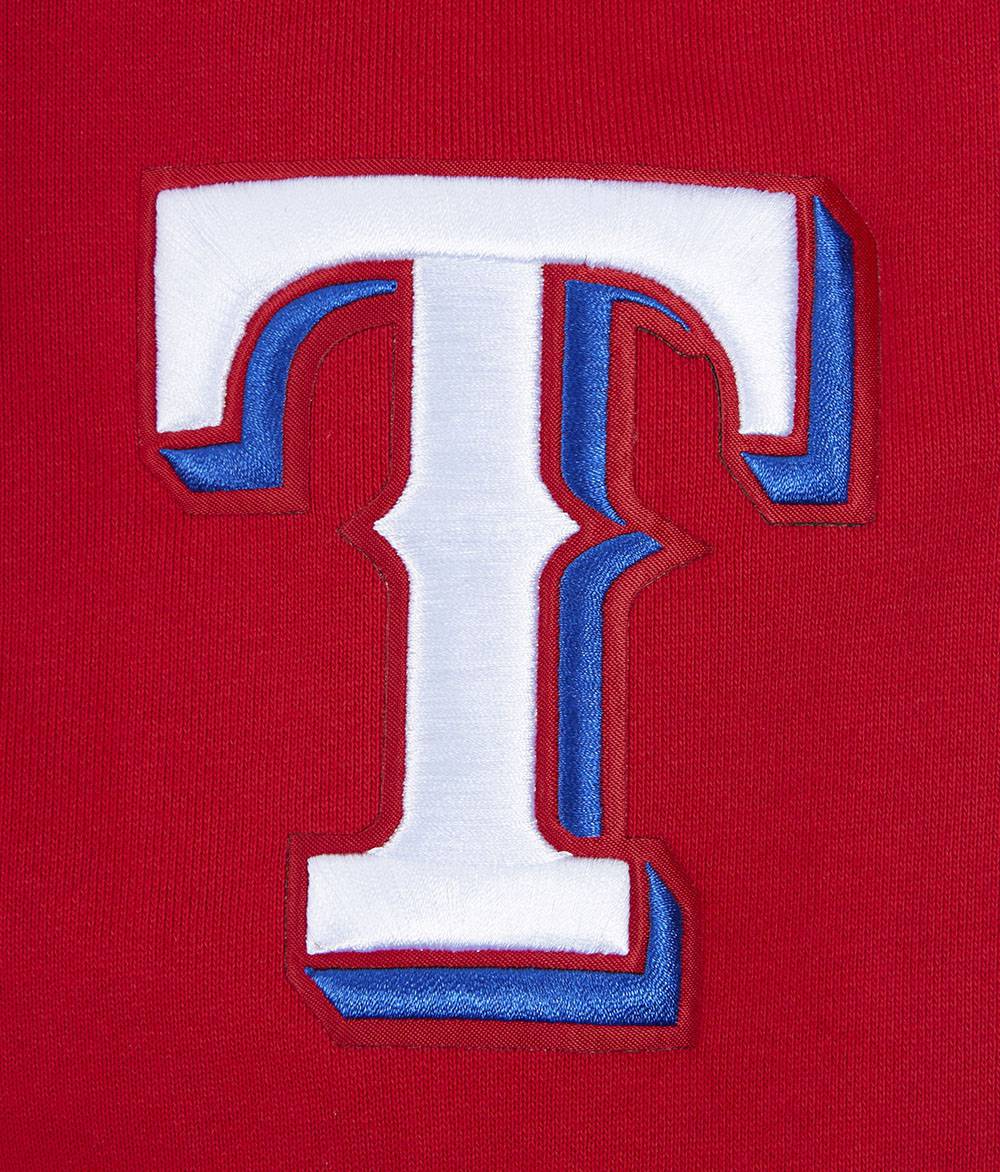 SUDADERA CON CAPUCHA DE FELPA ACANALADA PARA HOMBRE MLB TEXAS RANGERS SCRIPT TAIL (ROJA)