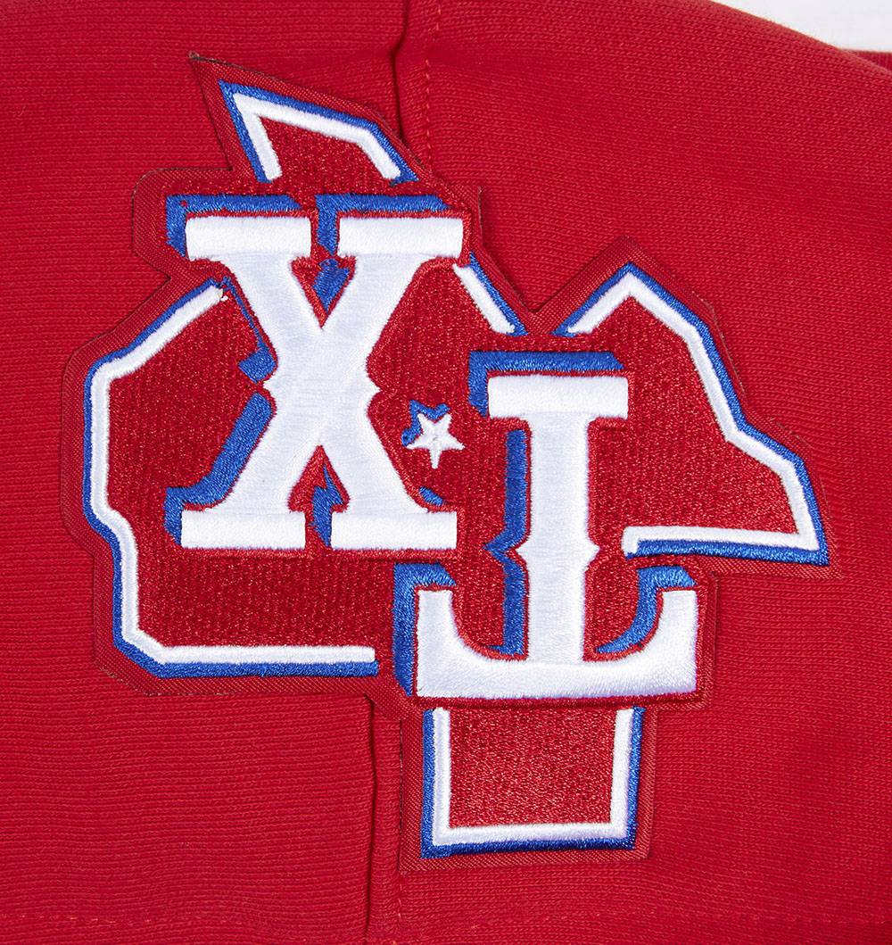 SUDADERA CON CAPUCHA DE FELPA ACANALADA PARA HOMBRE MLB TEXAS RANGERS SCRIPT TAIL (ROJA)