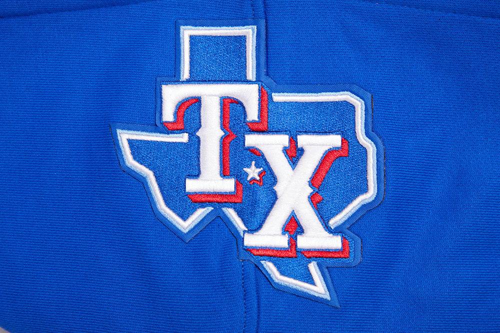 MLB TEXAS RANGERS SCRIPT TAIL MEN'S RIB FLEECE PULLOVER HOODIE (ROYAL BLUE/RED)