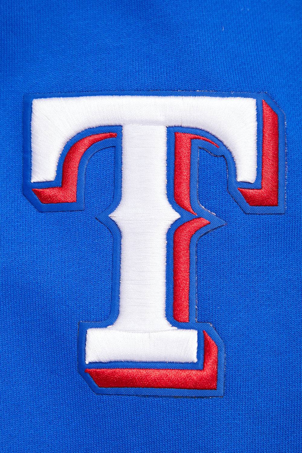 MLB TEXAS RANGERS SCRIPT TAIL MEN'S RIB FLEECE PULLOVER HOODIE (ROYAL BLUE/RED)