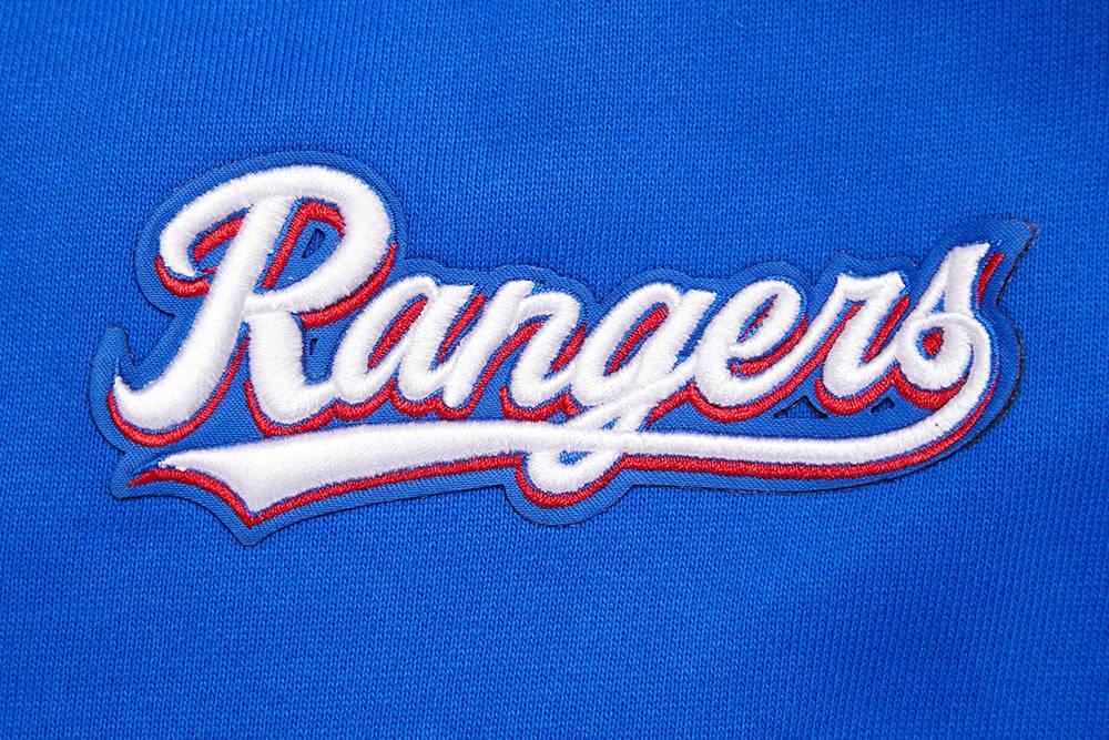 MLB TEXAS RANGERS SCRIPT TAIL MEN'S RIB FLEECE PULLOVER HOODIE (ROYAL BLUE/RED)