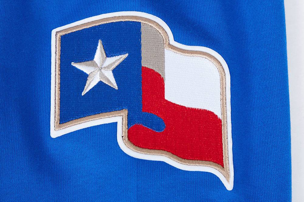 MLB TEXAS RANGERS MASHUP SUDADERA CON CAPUCHA Y CANALETAS PARA HOMBRE (AZUL REAL/ROJO)