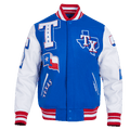 MLB TEXAS RANGERS MASHUP MEN'S RIB WOOL VARSITY JACKET (ROYAL BLUE/RED)