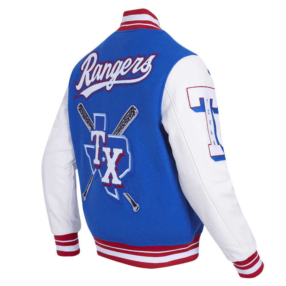 MLB TEXAS RANGERS MASHUP MEN'S RIB WOOL VARSITY JACKET (ROYAL BLUE/RED)