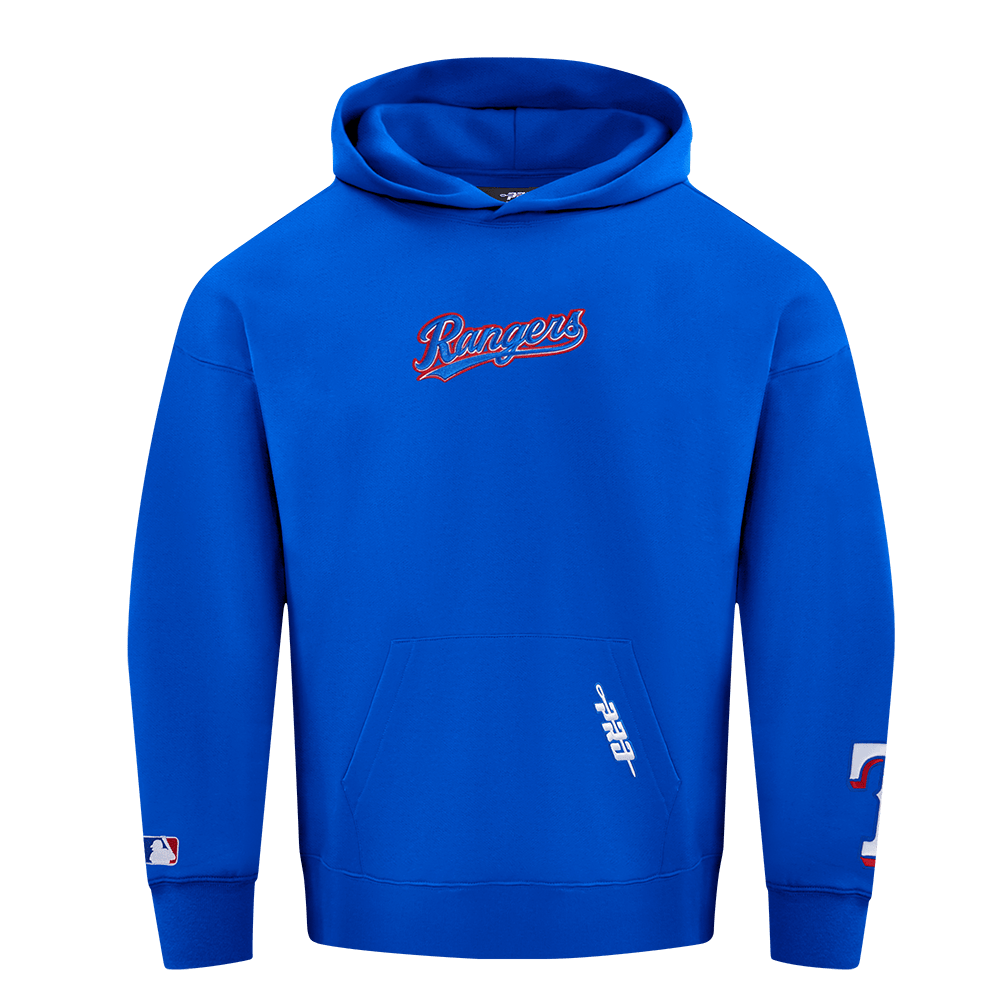 MLB TEXAS RANGERS WINGSPAN SUDADERA CON CAPUCHA DE FELPA PARA HOMBRE CON HOMBROS CAÍDOS (AZUL REAL)