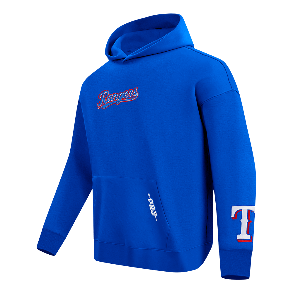 MLB TEXAS RANGERS WINGSPAN SUDADERA CON CAPUCHA DE FELPA PARA HOMBRE CON HOMBROS CAÍDOS (AZUL REAL)
