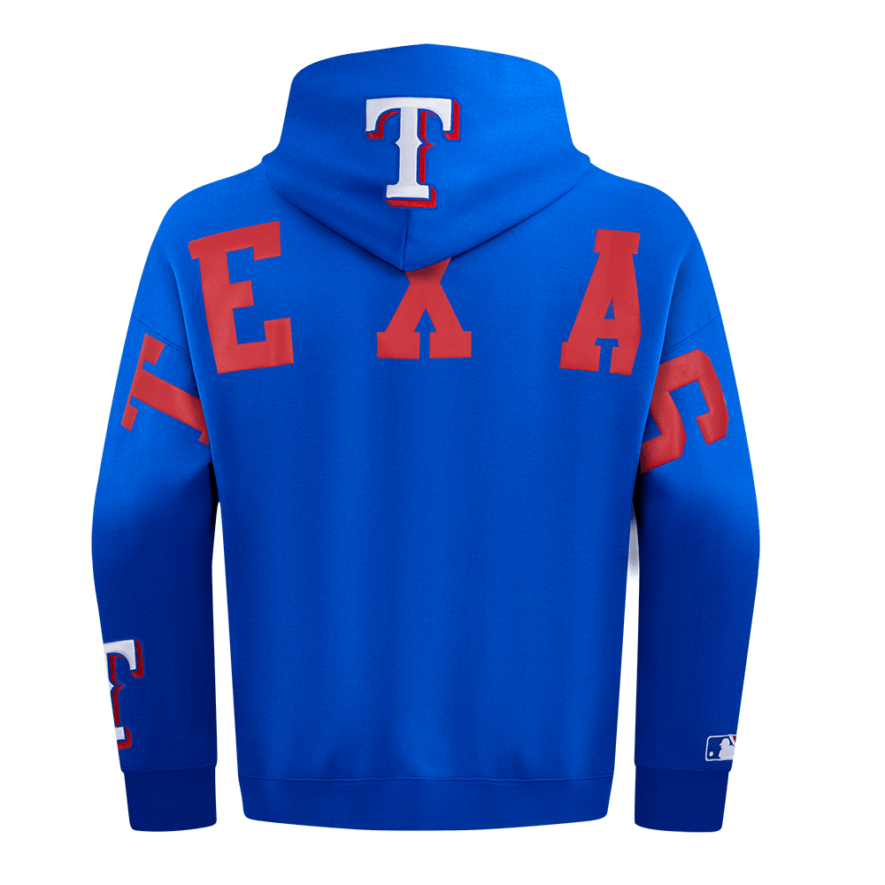 MLB TEXAS RANGERS WINGSPAN SUDADERA CON CAPUCHA DE FELPA PARA HOMBRE CON HOMBROS CAÍDOS (AZUL REAL)