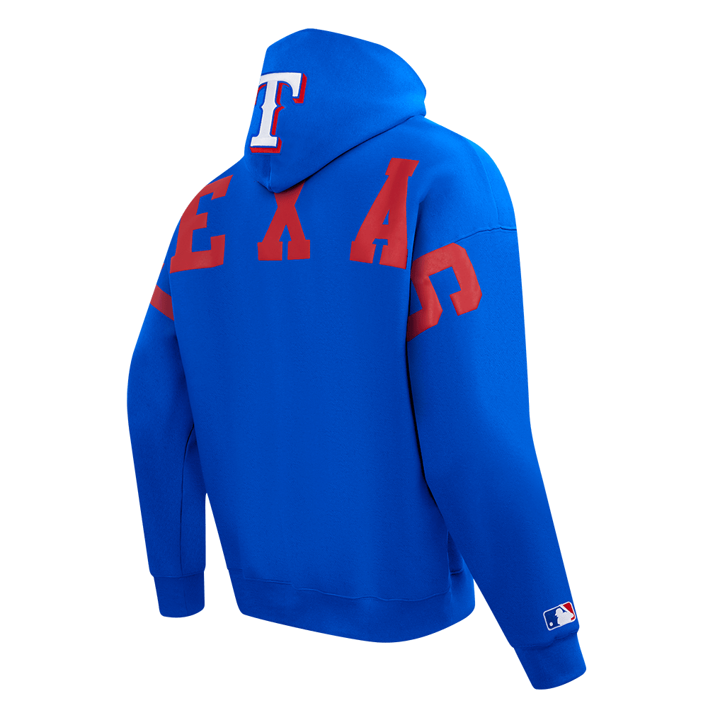 MLB TEXAS RANGERS WINGSPAN SUDADERA CON CAPUCHA DE FELPA PARA HOMBRE CON HOMBROS CAÍDOS (AZUL REAL)