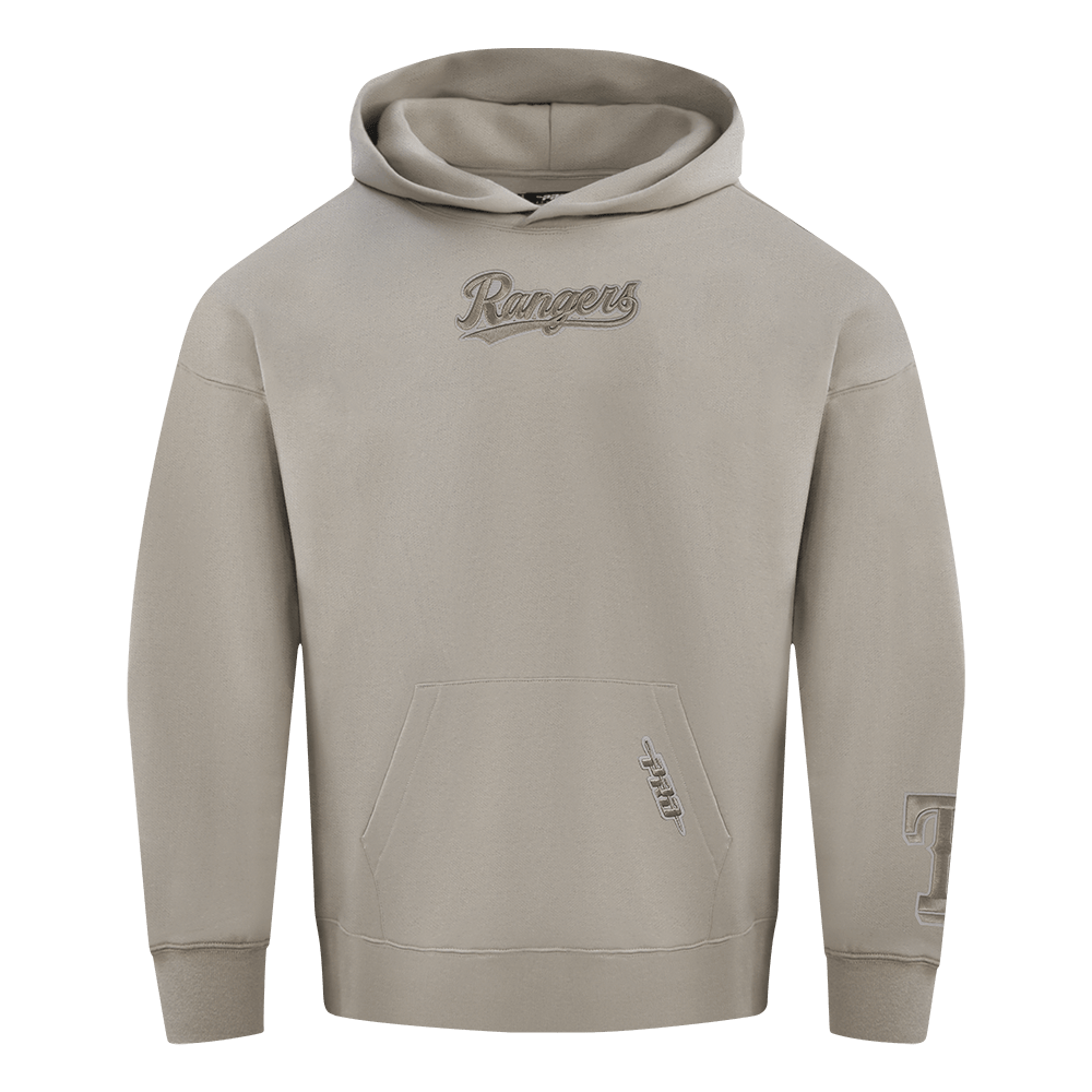 MLB TEXAS RANGERS WINGSPAN SUDADERA CON CAPUCHA DE FELPA PARA HOMBRE CON HOMBROS CAÍDOS (BEIGE)
