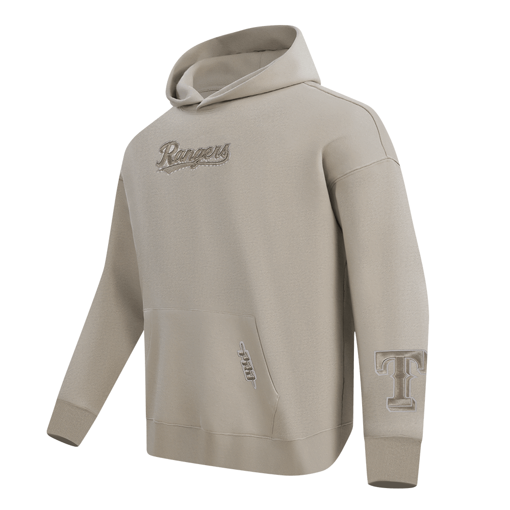 MLB TEXAS RANGERS WINGSPAN SUDADERA CON CAPUCHA DE FELPA PARA HOMBRE CON HOMBROS CAÍDOS (BEIGE)