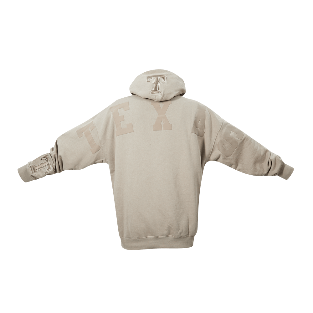 MLB TEXAS RANGERS WINGSPAN SUDADERA CON CAPUCHA DE FELPA PARA HOMBRE CON HOMBROS CAÍDOS (BEIGE)