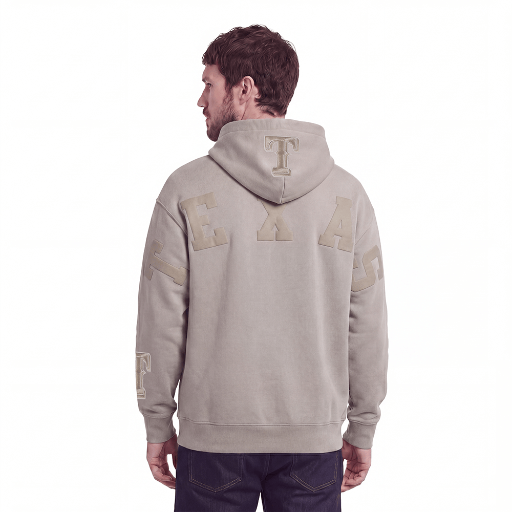 MLB TEXAS RANGERS WINGSPAN SUDADERA CON CAPUCHA DE FELPA PARA HOMBRE CON HOMBROS CAÍDOS (BEIGE)