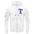 MLB TEXAS RANGERS SUDADERA CON CAPUCHA DE HOMBRE CON CREMALLERA COMPLETA Y CHENILLA CLÁSICA (BLANCA)