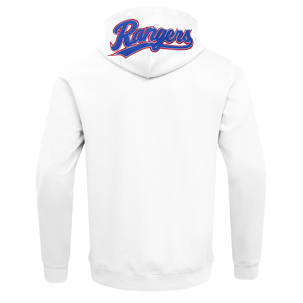 MLB TEXAS RANGERS SUDADERA CON CAPUCHA DE HOMBRE CON CREMALLERA COMPLETA Y CHENILLA CLÁSICA (BLANCA)
