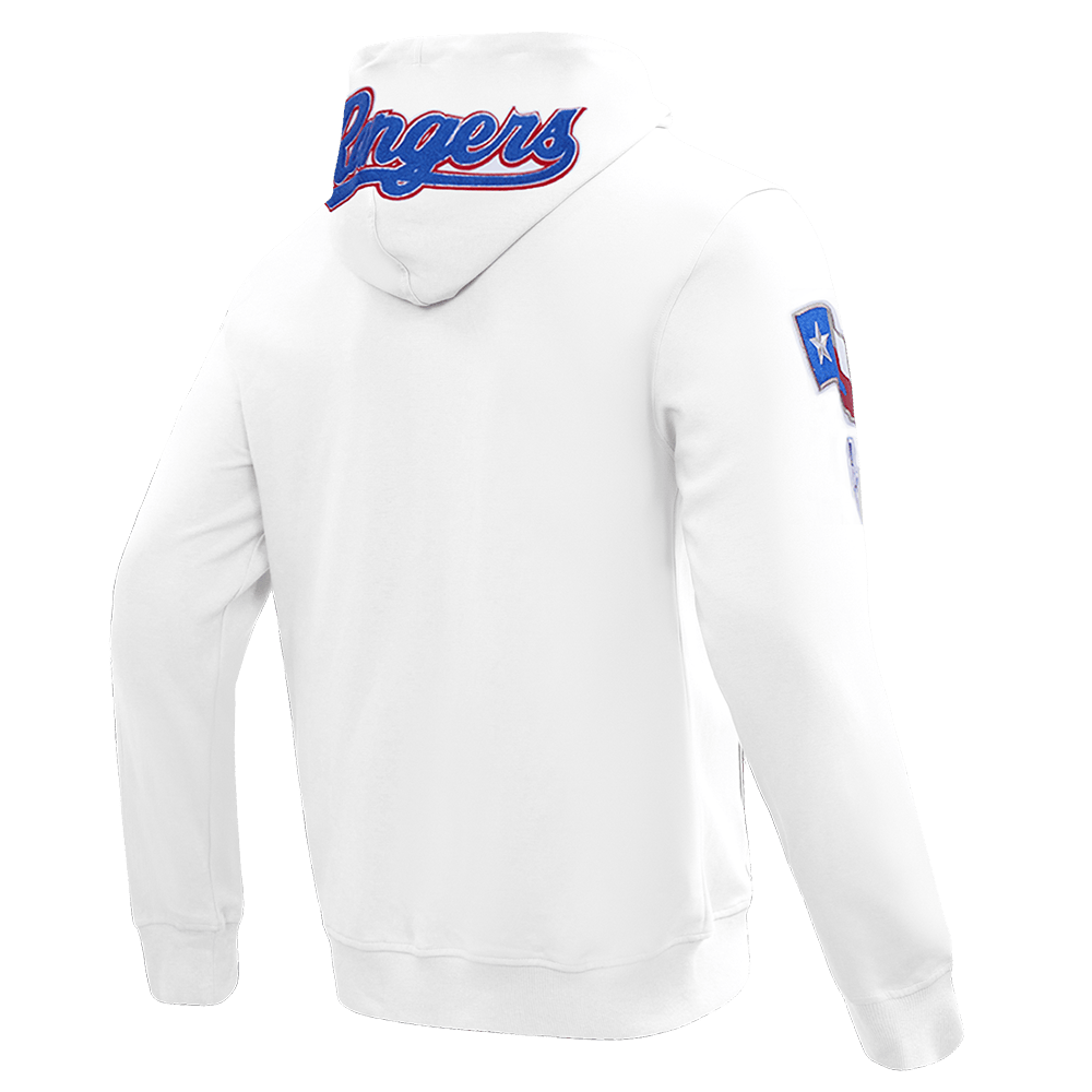 MLB TEXAS RANGERS SUDADERA CON CAPUCHA DE HOMBRE CON CREMALLERA COMPLETA Y CHENILLA CLÁSICA (BLANCA)