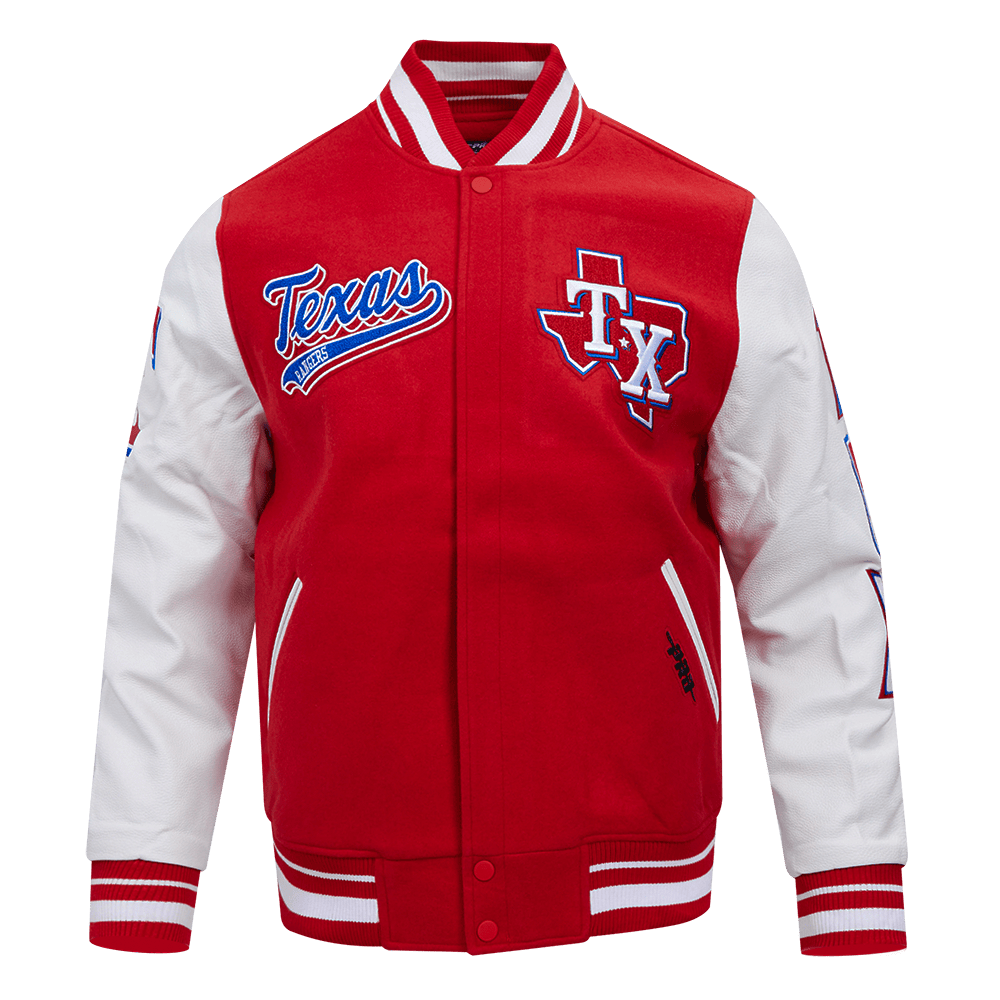 CORTAVIENTOS DE LANA ACANALADA PARA HOMBRE MLB TEXAS RANGERS SCRIPT TAIL (ROJO/BLANCO)