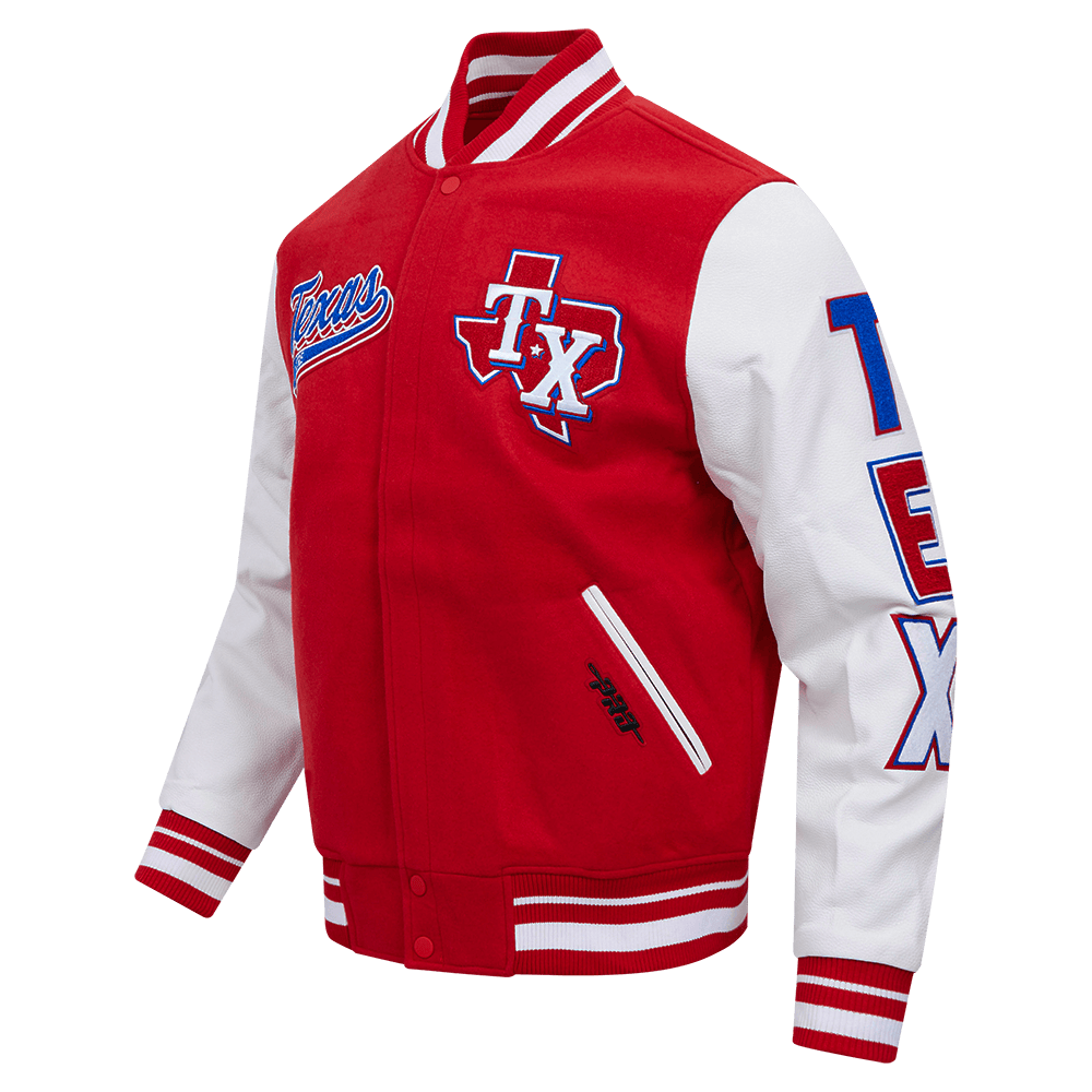 CORTAVIENTOS DE LANA ACANALADA PARA HOMBRE MLB TEXAS RANGERS SCRIPT TAIL (ROJO/BLANCO)