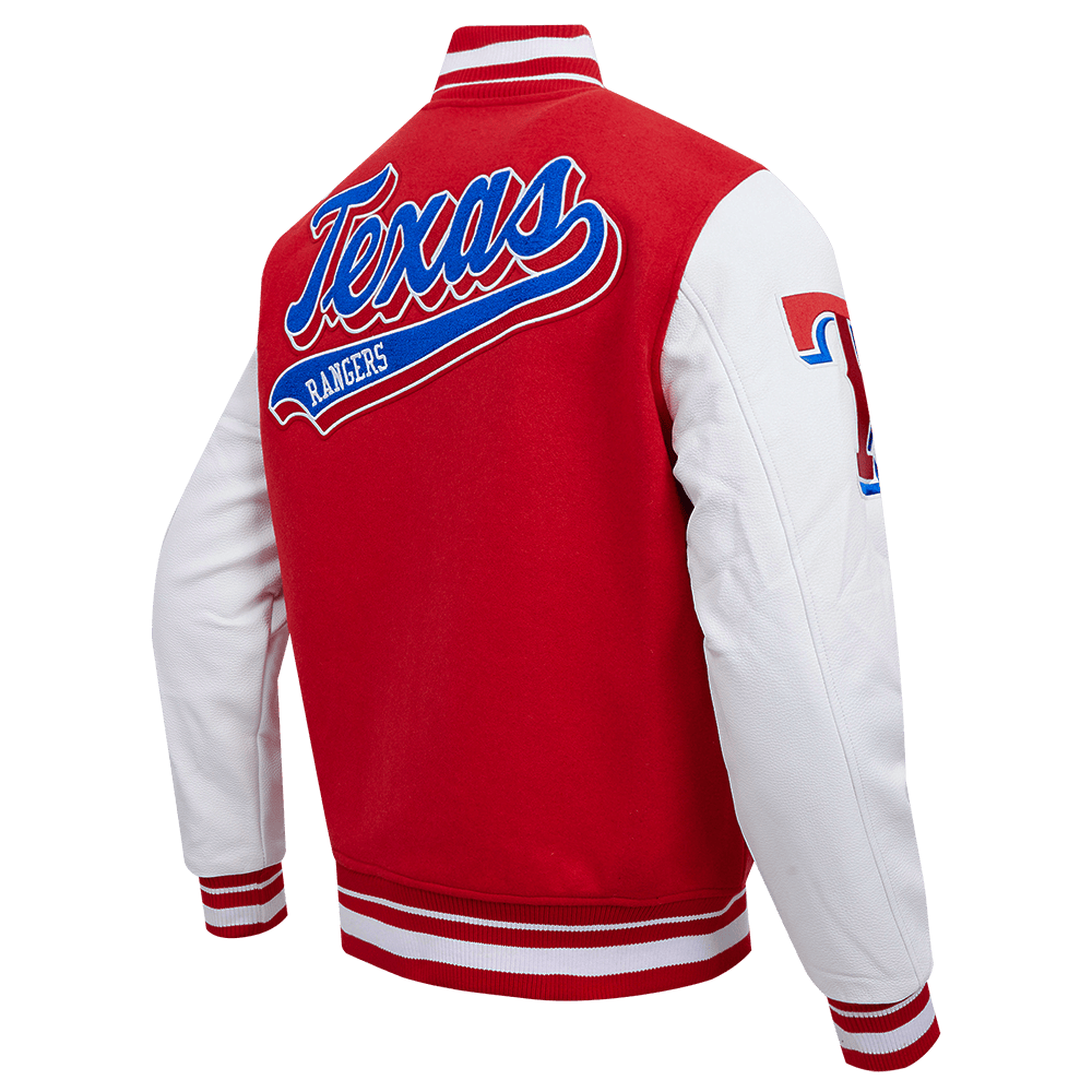 CORTAVIENTOS DE LANA ACANALADA PARA HOMBRE MLB TEXAS RANGERS SCRIPT TAIL (ROJO/BLANCO)