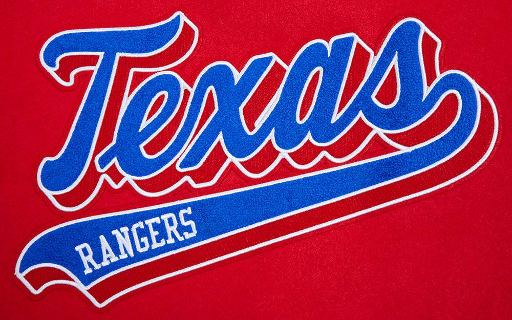 CORTAVIENTOS DE LANA ACANALADA PARA HOMBRE MLB TEXAS RANGERS SCRIPT TAIL (ROJO/BLANCO)