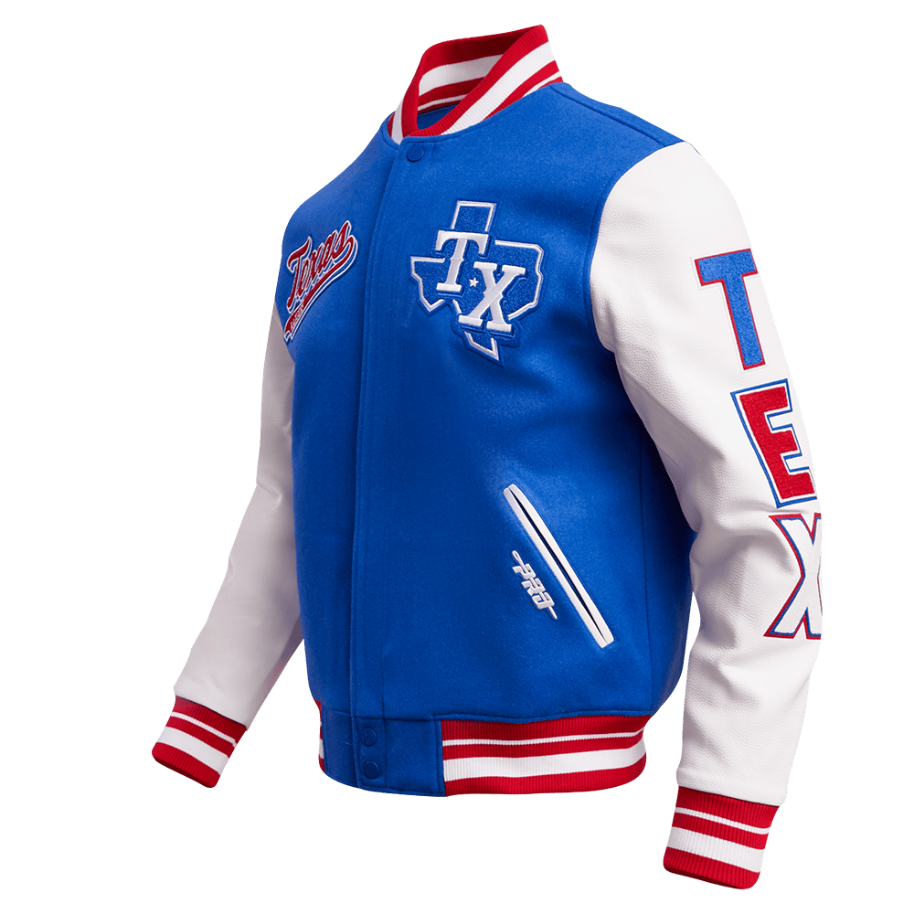 MLB TEXAS RANGERS SCRIPT TAIL MEN'S RIB WOOL VARSITY (ROYAL BLUE/RED)