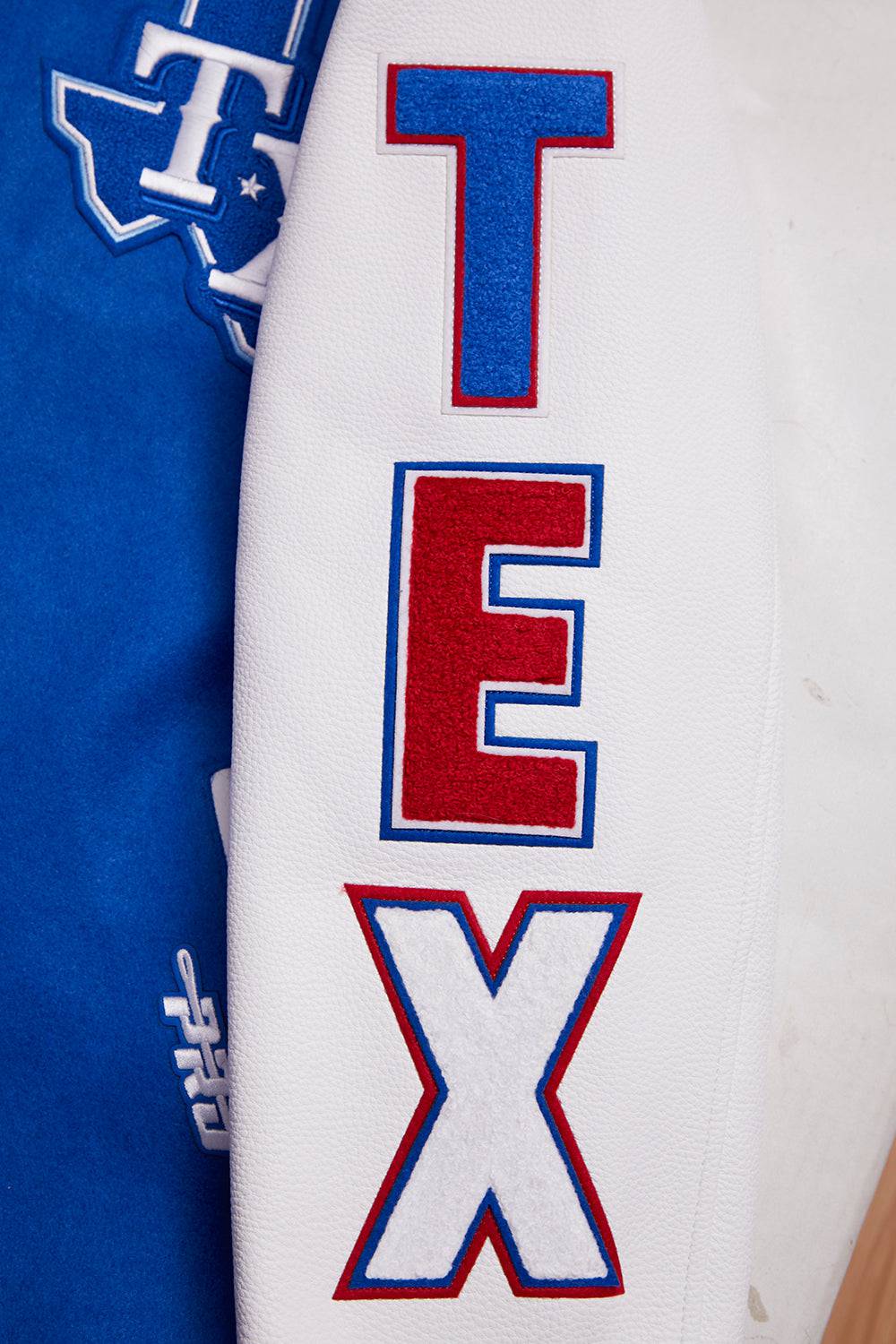 MLB TEXAS RANGERS SCRIPT TAIL MEN'S RIB WOOL VARSITY (ROYAL BLUE/RED)