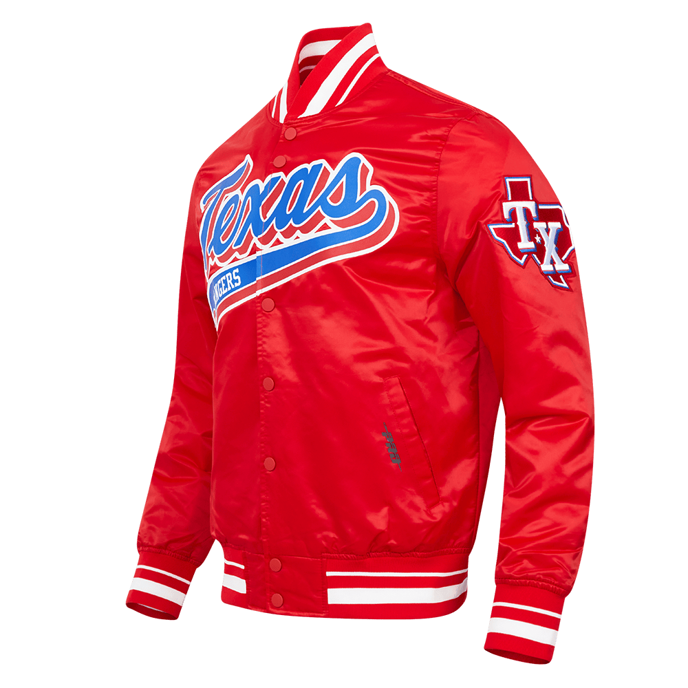MLB TEXAS RANGERS SCRIPT TAIL MEN'S SATIN JACKET (RED)