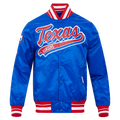 MLB TEXAS RANGERS SCRIPT TAIL MEN'S SATIN JACKET (ROYAL BLUE/RED)
