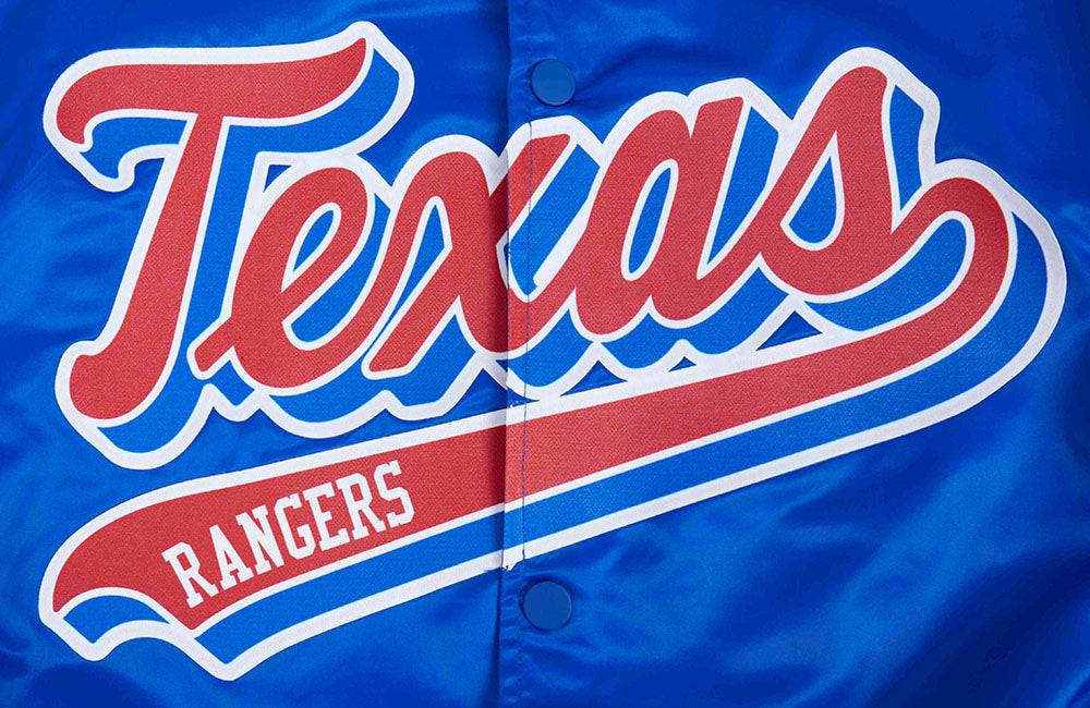 MLB TEXAS RANGERS SCRIPT TAIL MEN'S SATIN JACKET (ROYAL BLUE/RED)