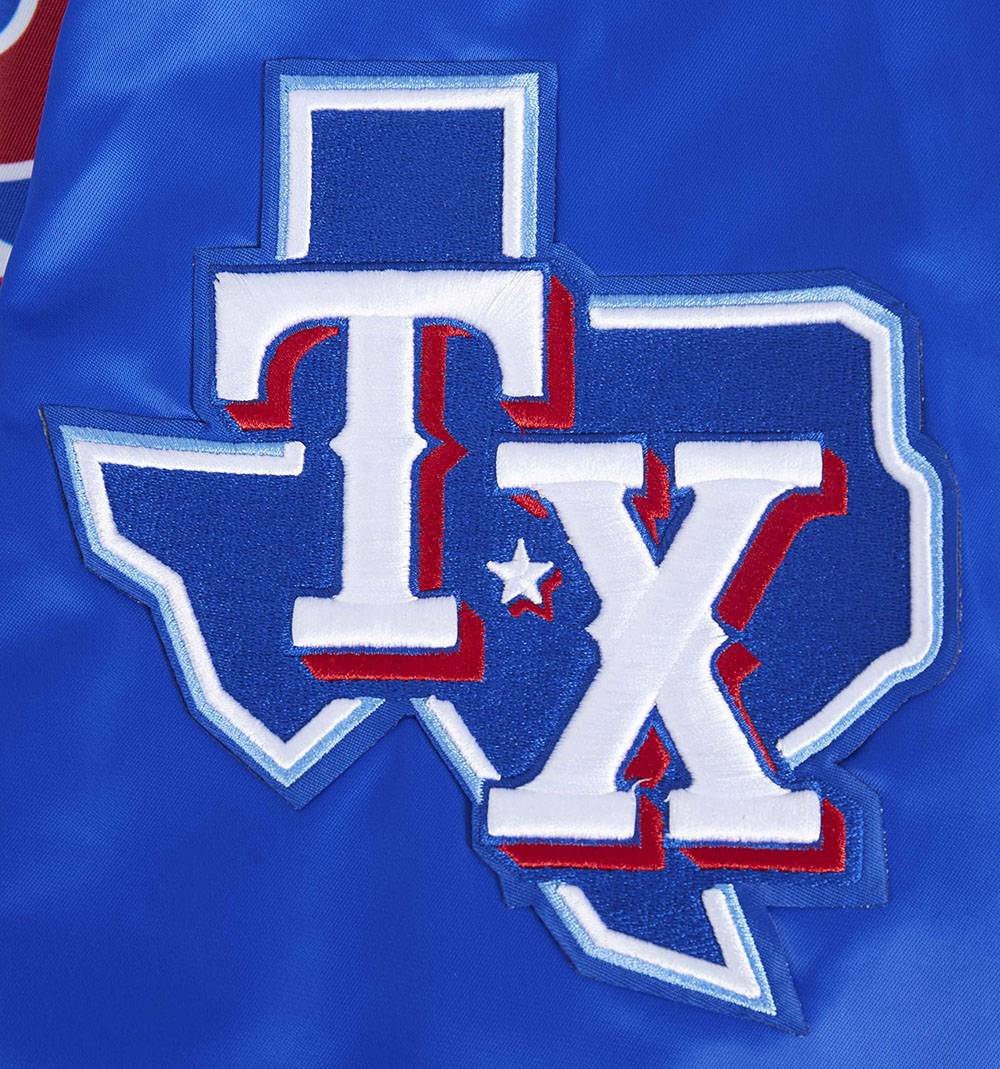 MLB TEXAS RANGERS SCRIPT TAIL MEN'S SATIN JACKET (ROYAL BLUE/RED)