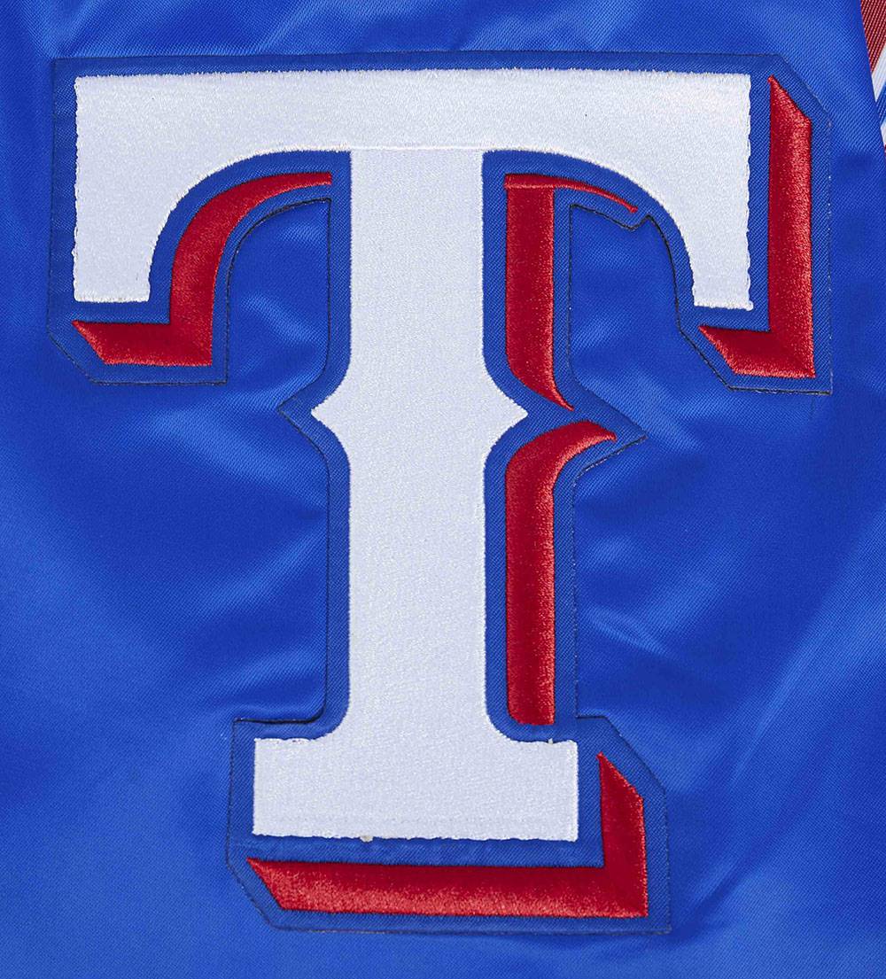 MLB TEXAS RANGERS SCRIPT TAIL MEN'S SATIN JACKET (ROYAL BLUE/RED)