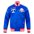 MLB TEXAS RANGERS RETRO CLASSIC MEN'SRIB SATIN JACKET (ROYAL BLUE/RED)