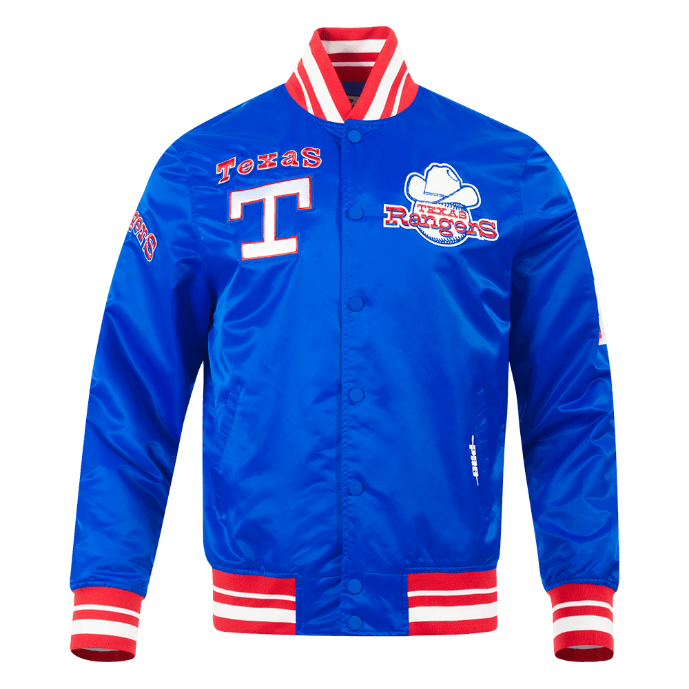 MLB TEXAS RANGERS RETRO CLASSIC MEN'SRIB SATIN JACKET (ROYAL BLUE/RED)